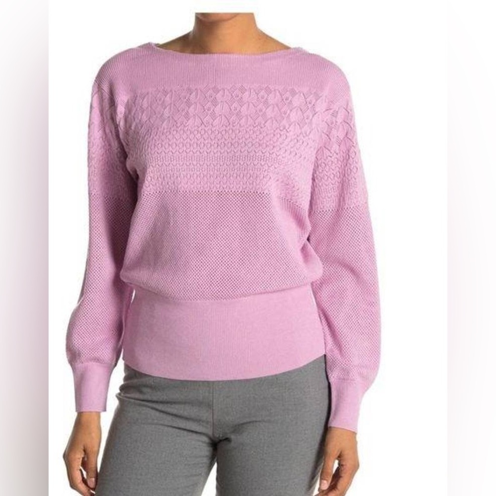 NWT Club Monaco Boatneck Mixed Stitch Mauve Sweater size L